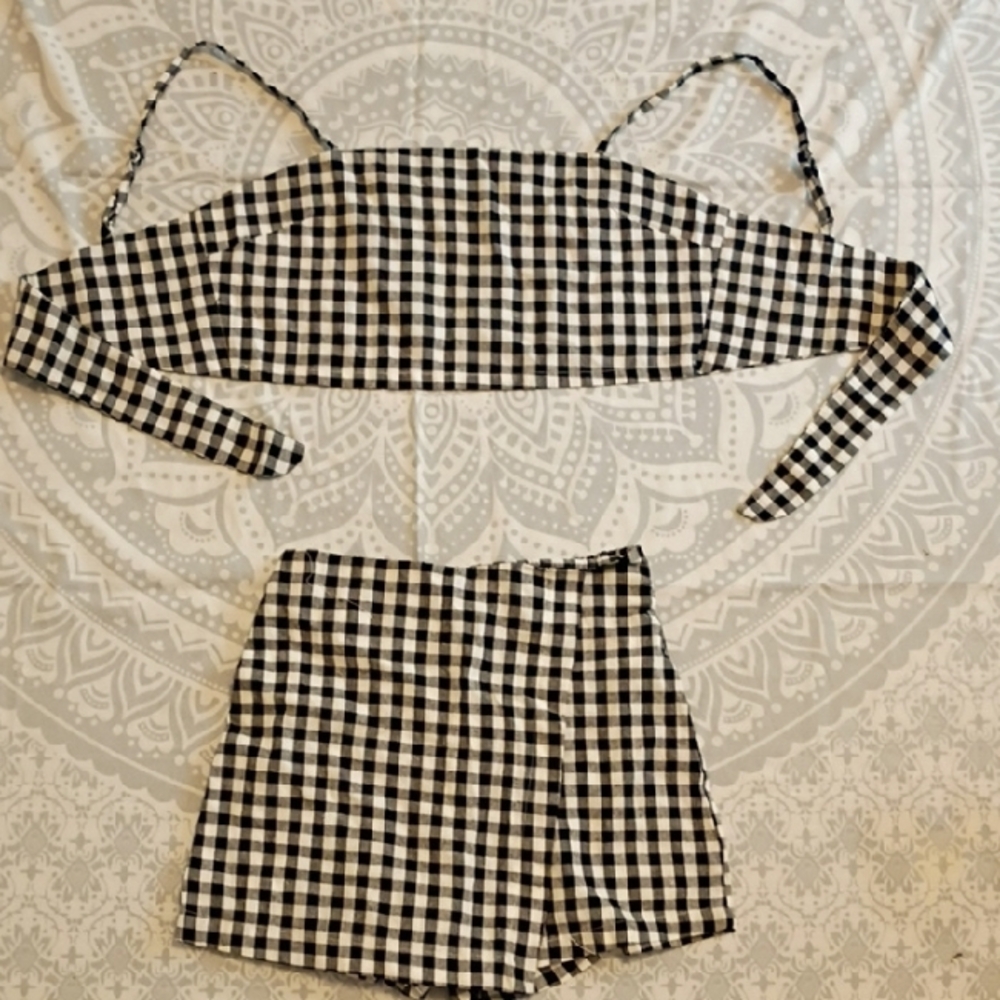 Black and White Gingham Two-Piece Set